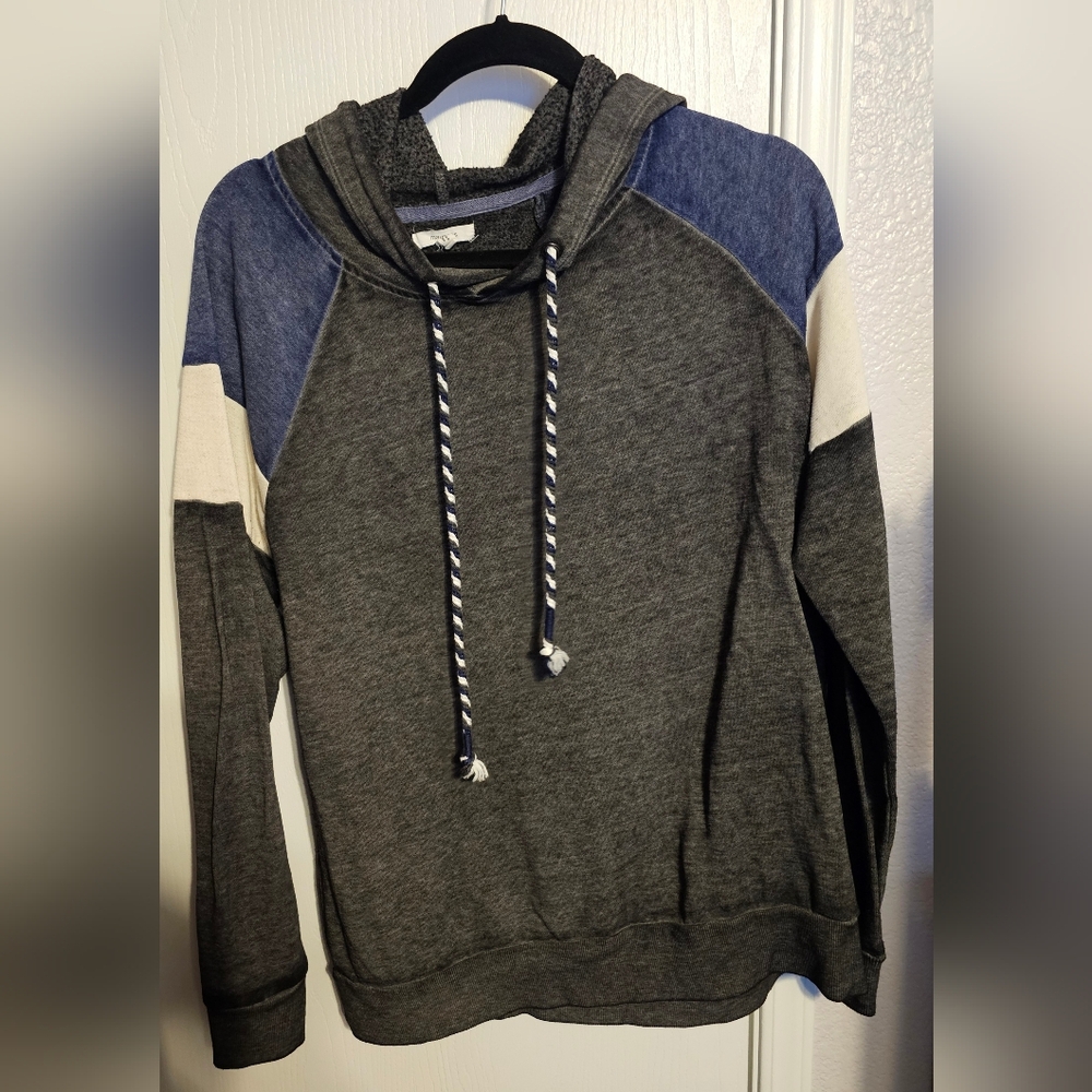 Maurices Women's Charcoal and Blue Color Block Hoodie